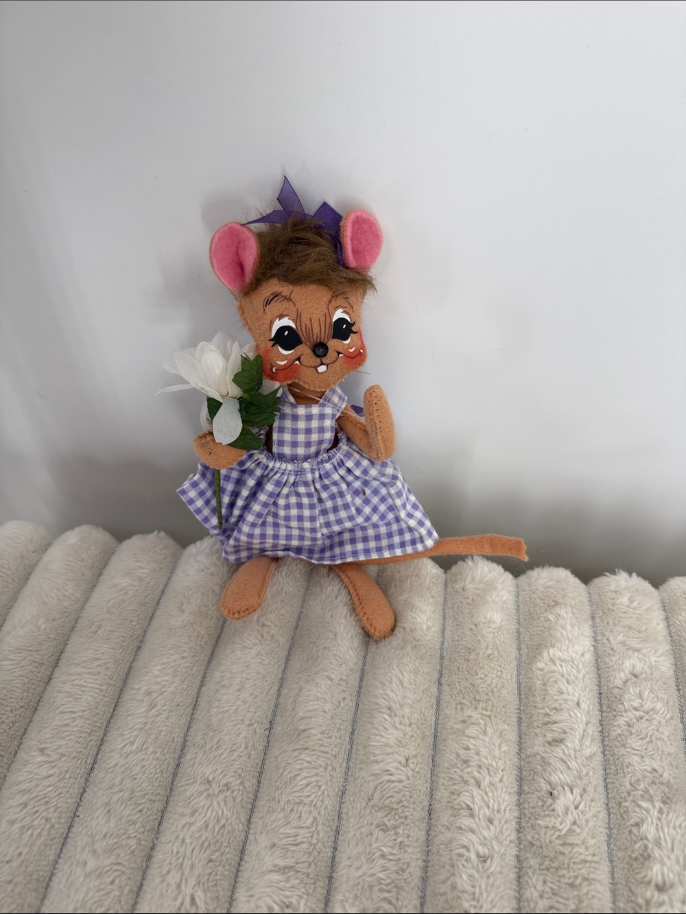 Annalee Mobilitee felt mouse figure in Purple Gingham Dress 6”